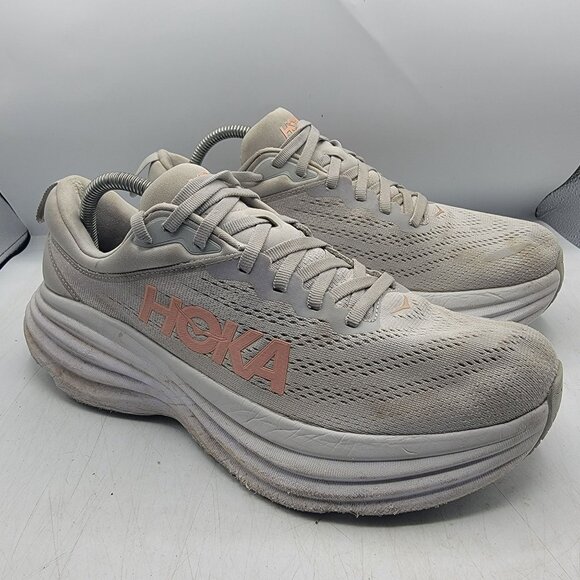 Hoka One One Bondi 8 Womens 10B White Harbor Mist Lunar Rock Running Shoes - Picture 1 of 15